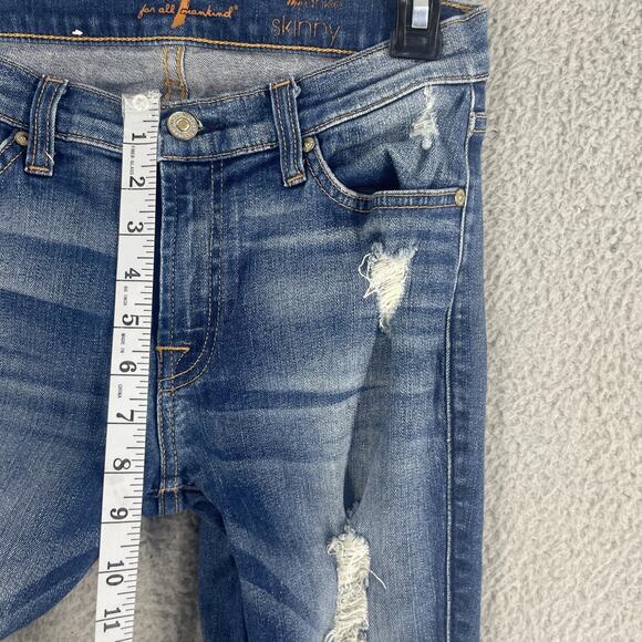 7 For All Mankind Jeans Womens 27 Blue Skinny Distressed Ankle Stretch Denim - Picture 2 of 15